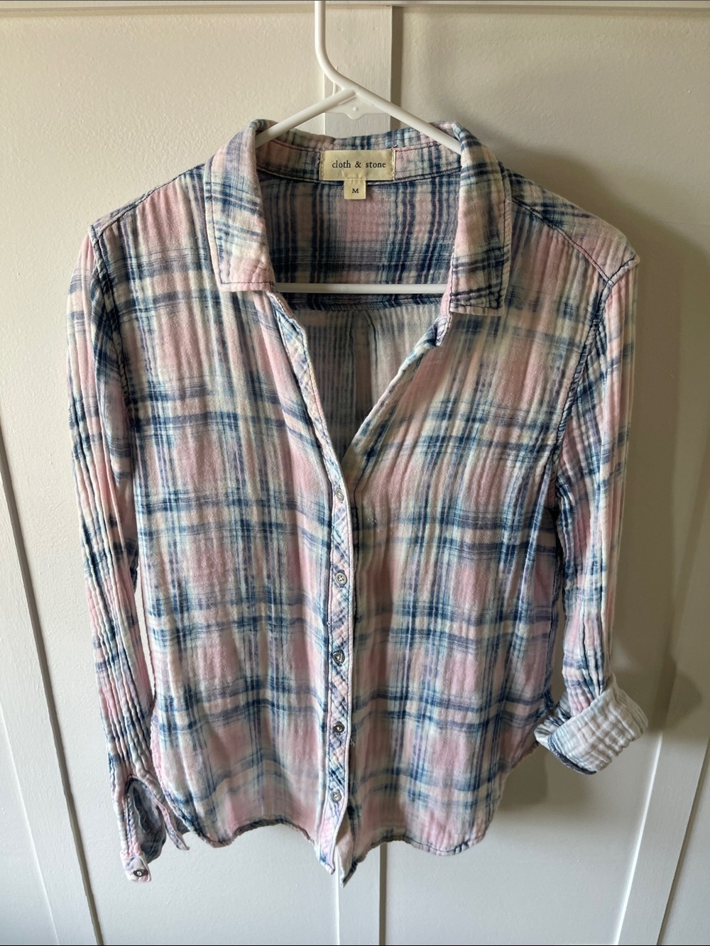 cloth & stone Pink and Blue Plaid Button-Down Shirt